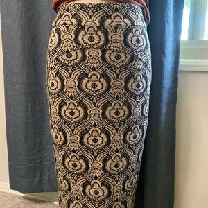 Diane Von Furstenberg Black and Gold Pencil Skirt
